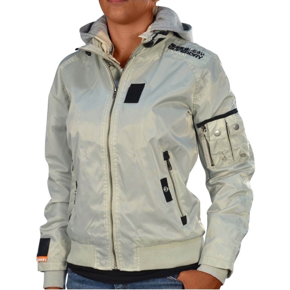 Superdry Gray Bomber Jacket with High Collar and Athletic Cut